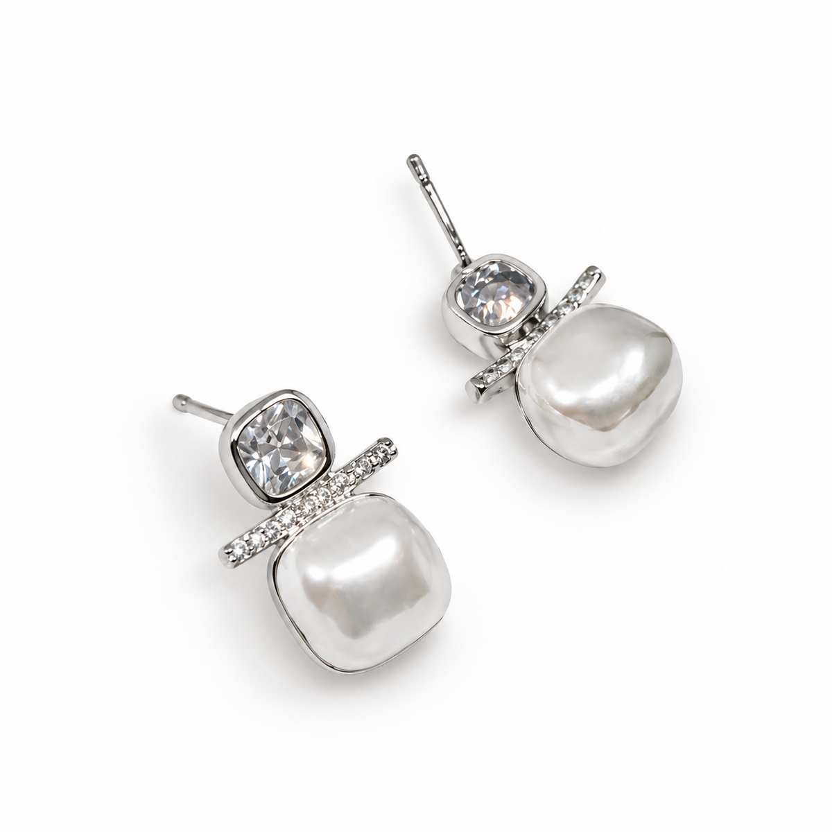 Crystal Pearl Square Stud Earrings