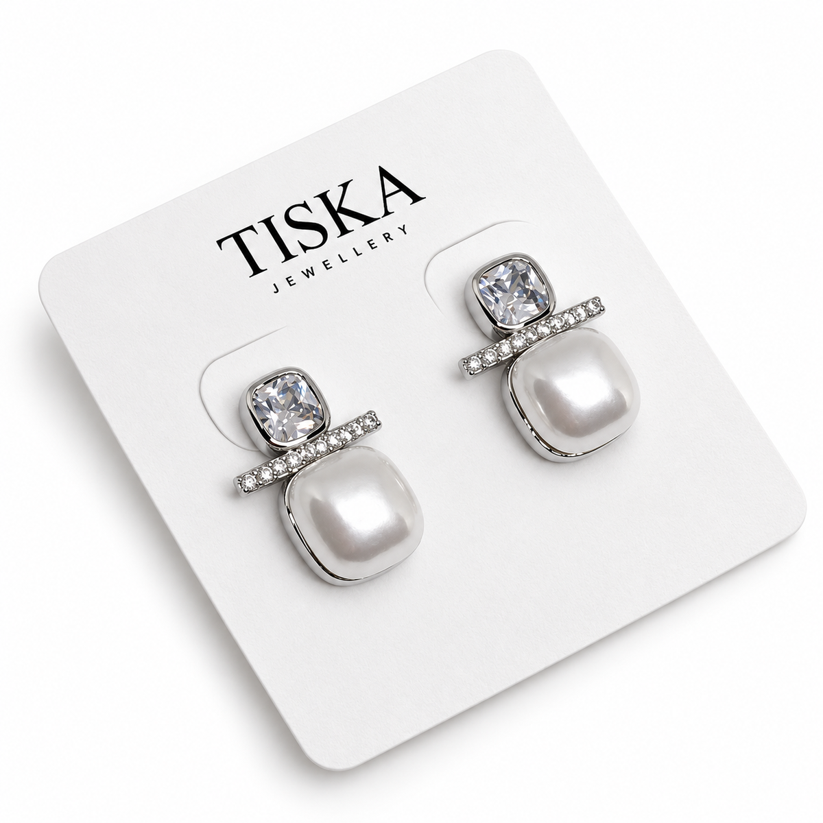 Crystal Pearl Square Stud Earrings