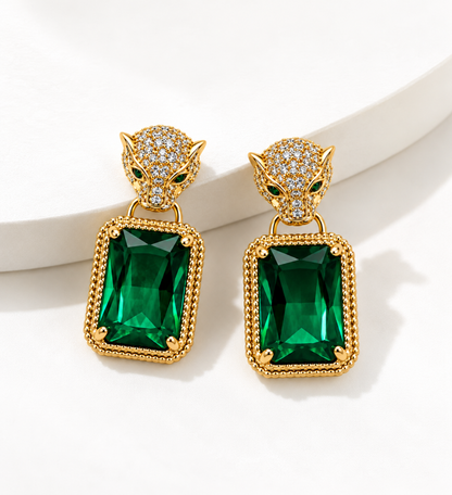 Emerald Luxe Panther Drop Earrings