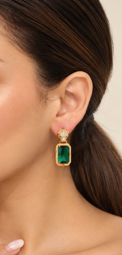 Emerald Luxe Panther Drop Earrings