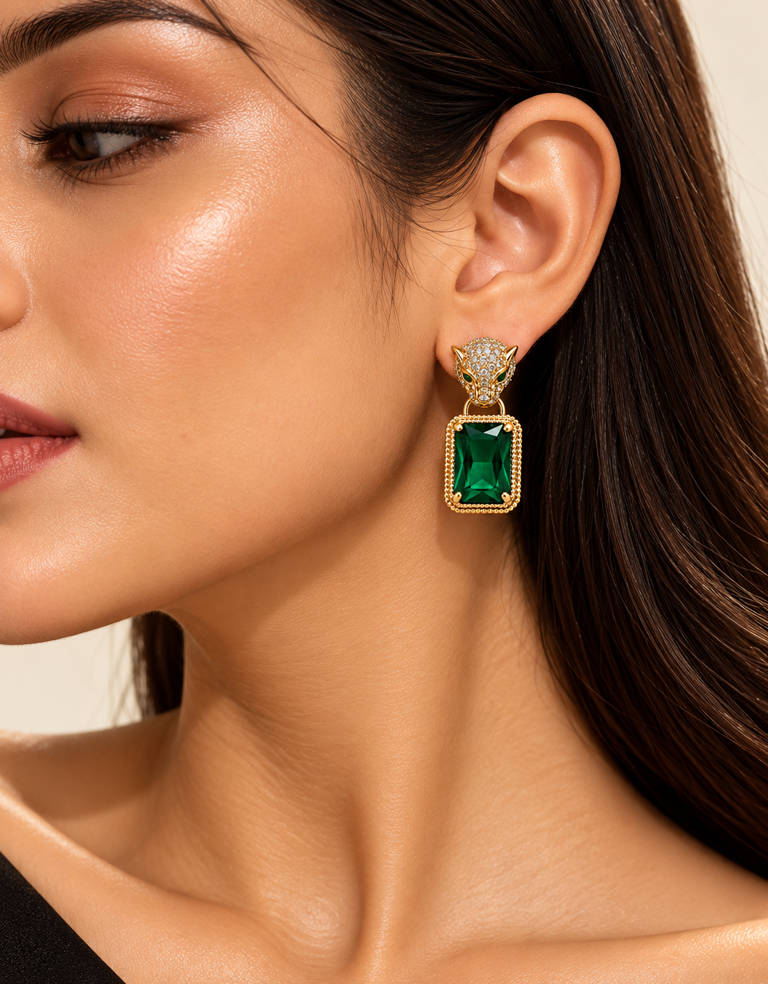 Emerald Luxe Panther Drop Earrings