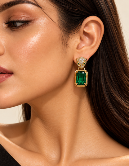 Emerald Luxe Panther Drop Earrings