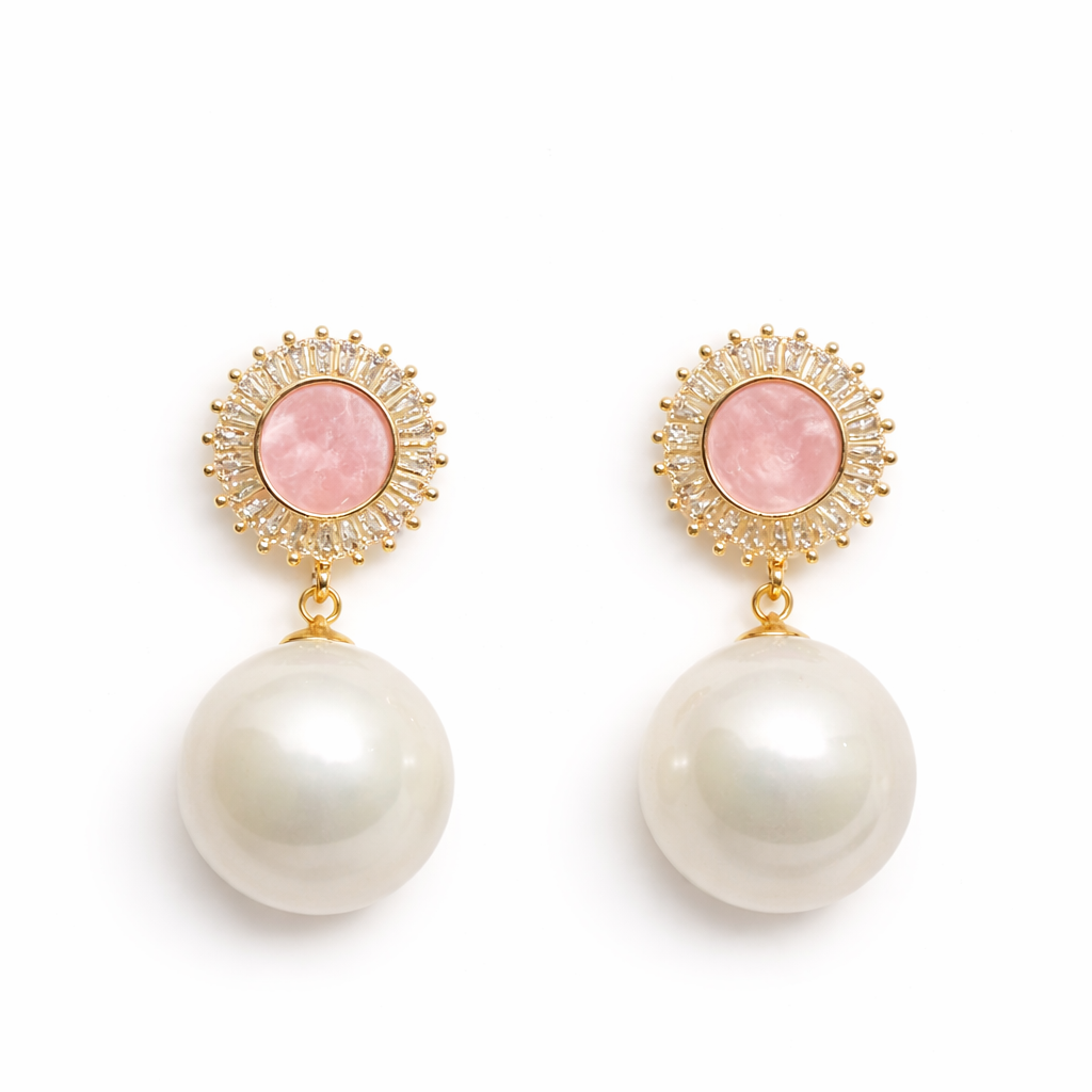 Blush Halo Pearl Drop Earrings