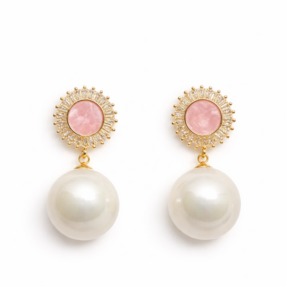 Blush Halo Pearl Drop Earrings
