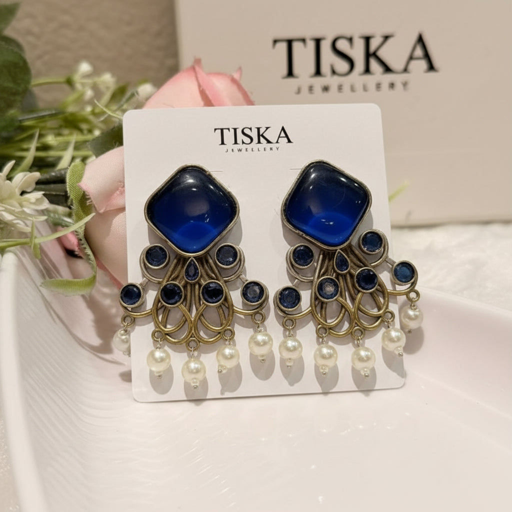 Emerald Ruby Pearl Statement Earrings