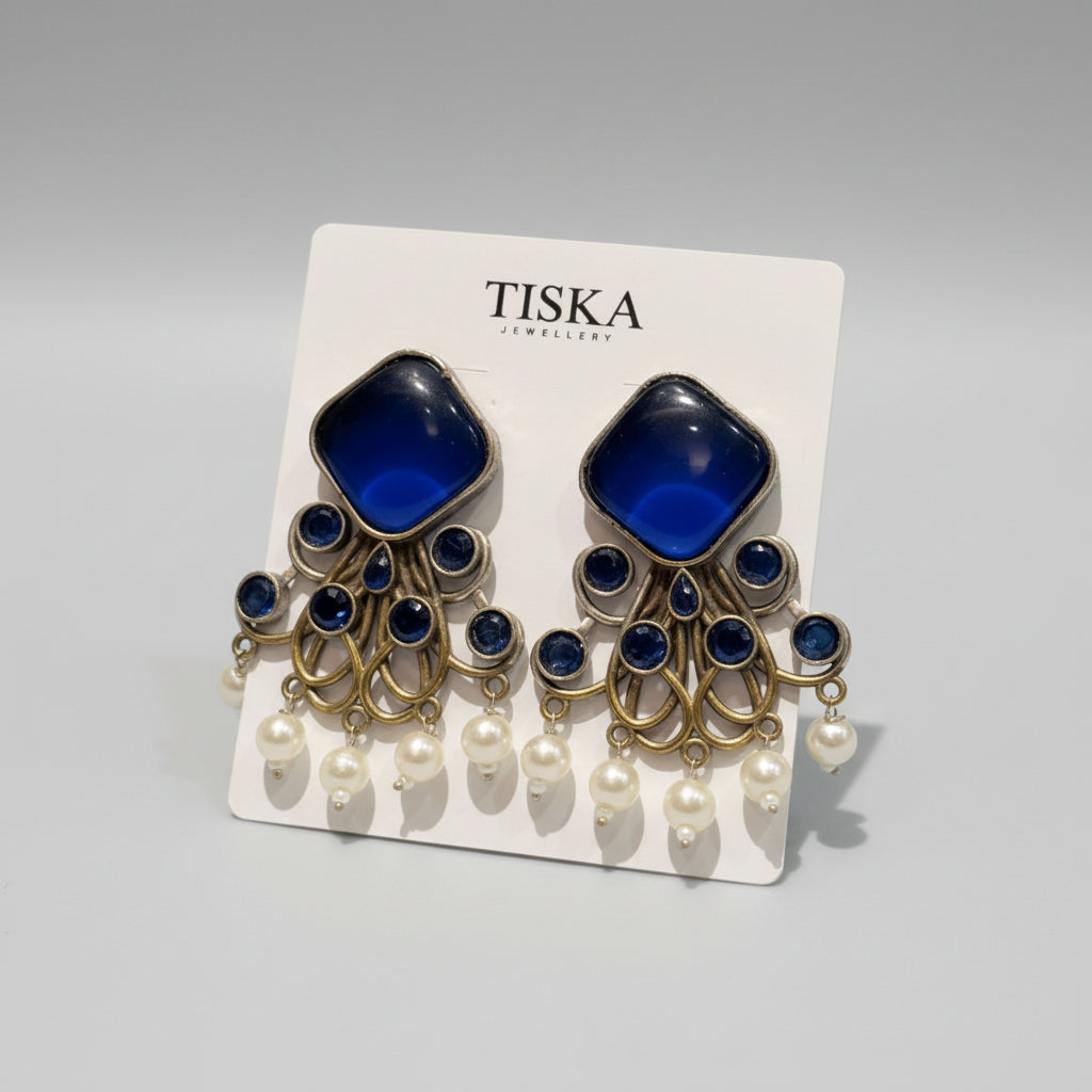 Emerald Ruby Pearl Statement Earrings