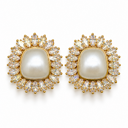Aurelle Pearl Halo Stud Earrings