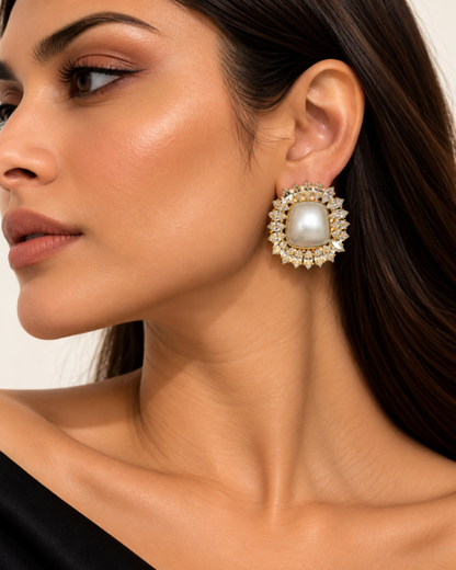 Aurelle Pearl Halo Stud Earrings