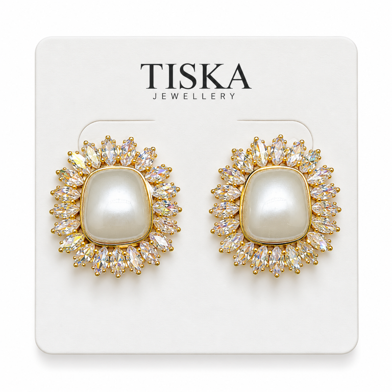 Aurelle Pearl Halo Stud Earrings