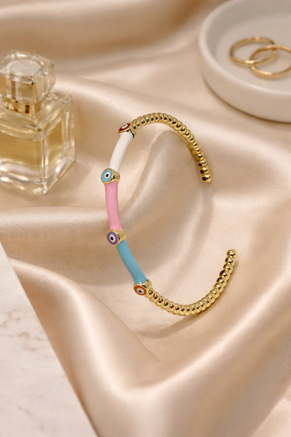 Pastel Evil Eye Beaded Cuff Bracelet