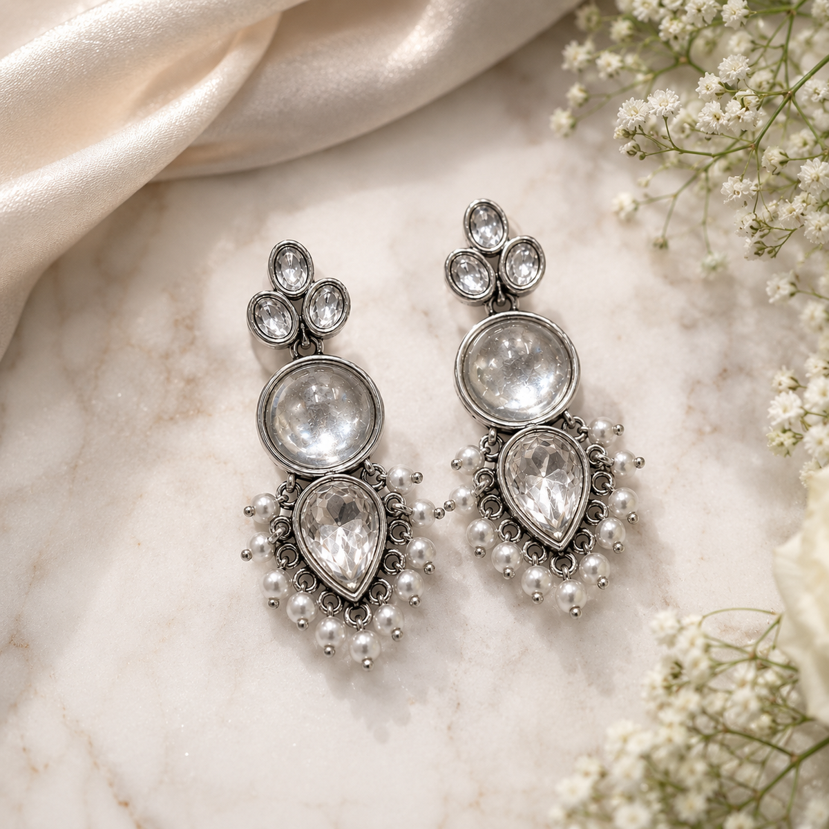 Celeste Crystal Pearl Drop Earrings