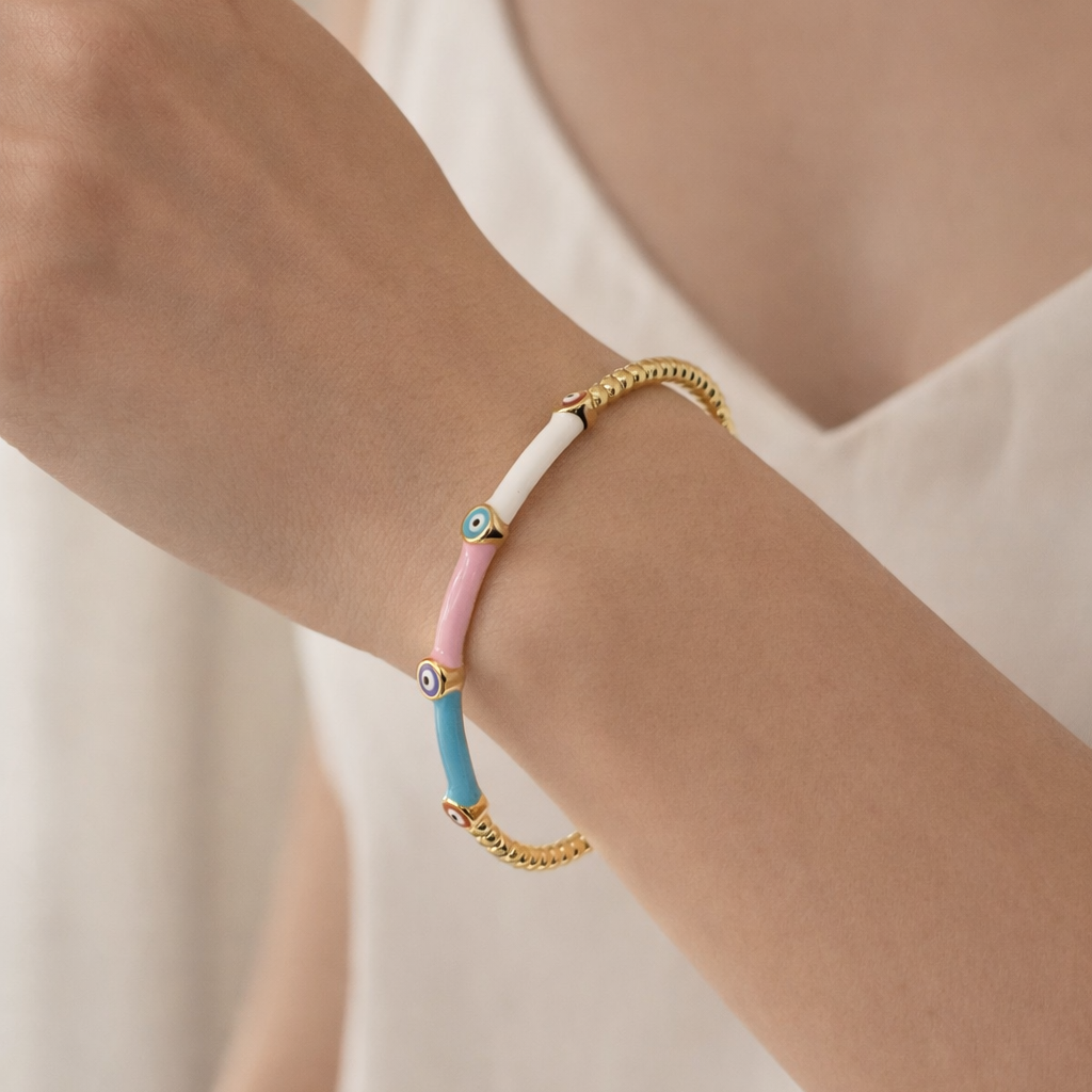 Pastel Evil Eye Beaded Cuff Bracelet
