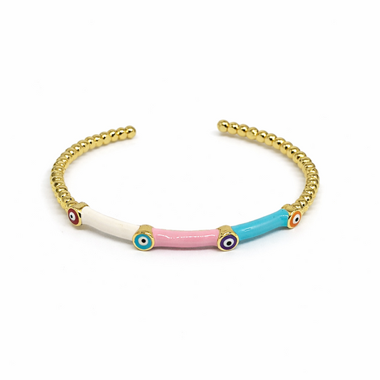 Pastel Evil Eye Beaded Cuff Bracelet