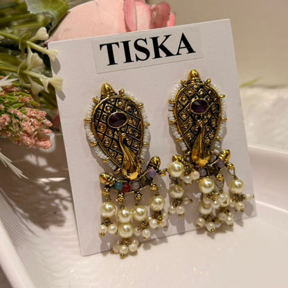 Royal Peacock Pearl Drop Earrings