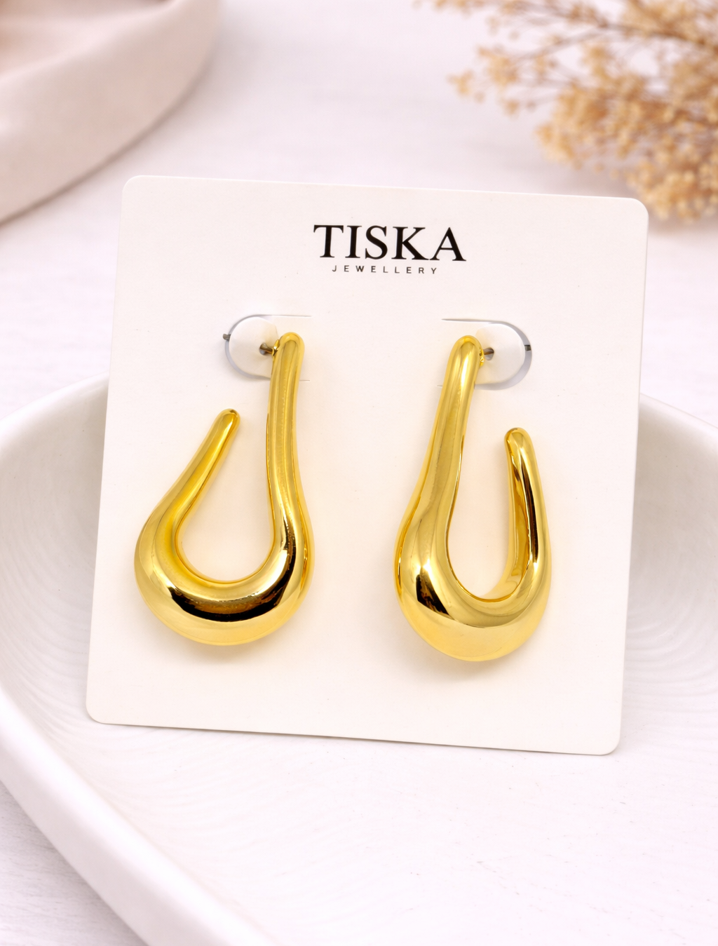 Golden Melt Curve Statement Earrings