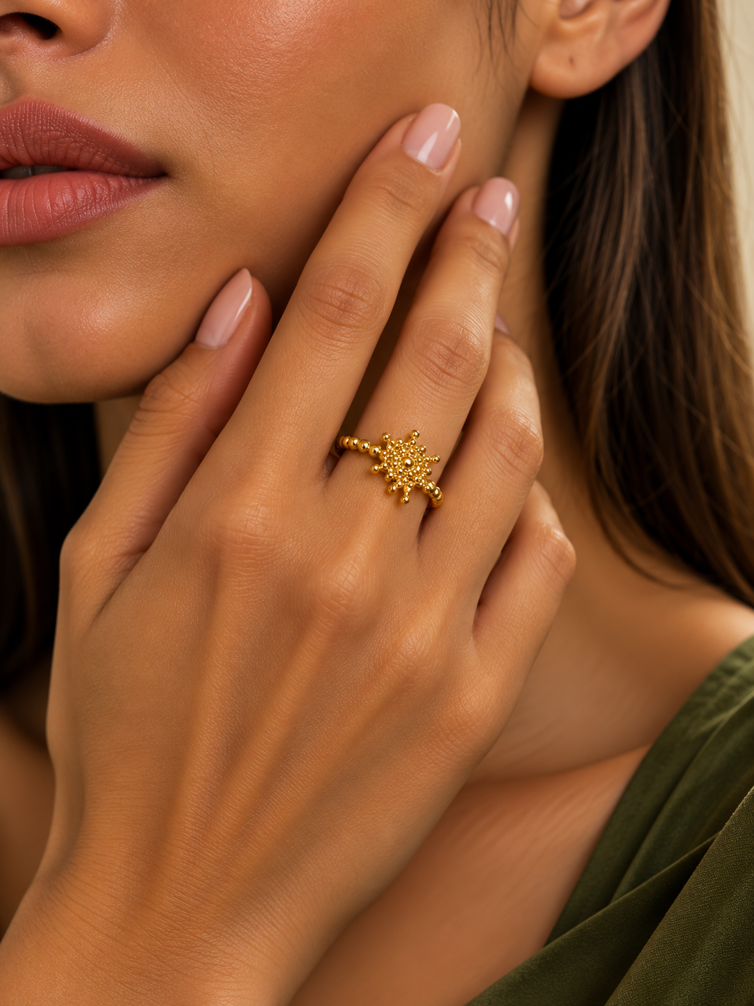 Celestial Bloom Gold Adjustable Ring (Anti Tarnish)