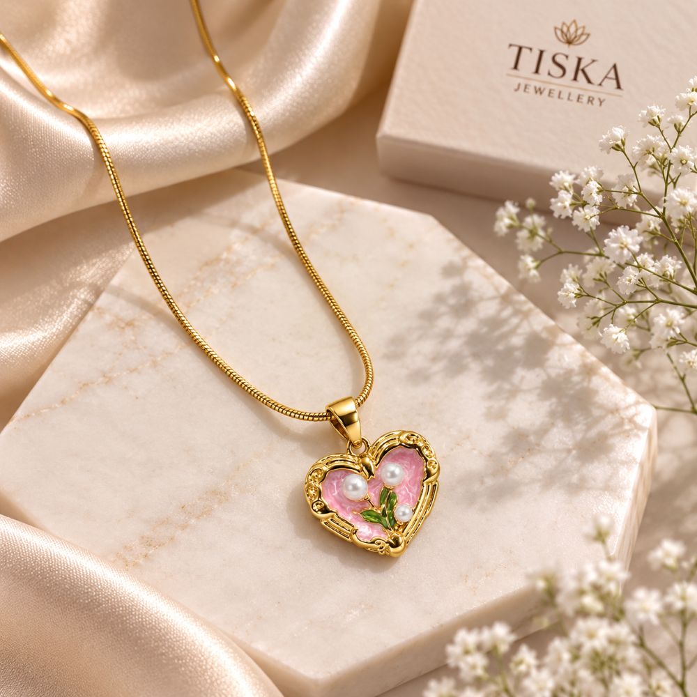 Blush Heart Pearl Pendant Necklace | 14K gold-plated finish| Anti-Tarnish