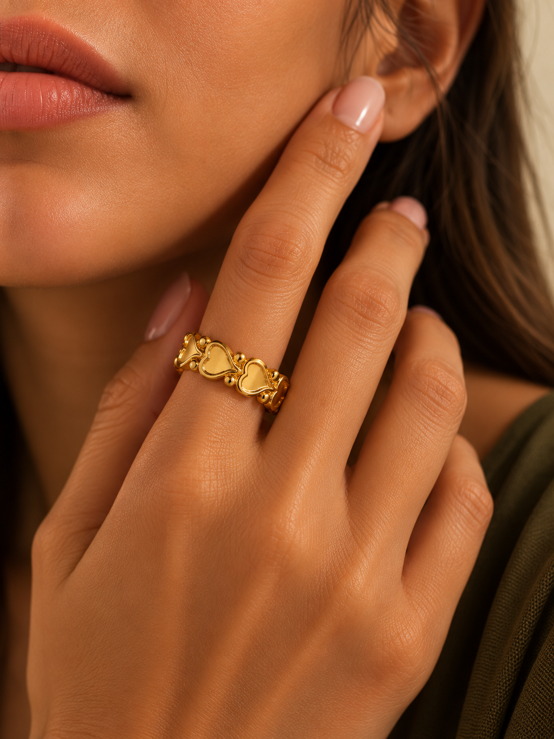 Heart Charm Adjustable Ring  (Anti Tarnish)