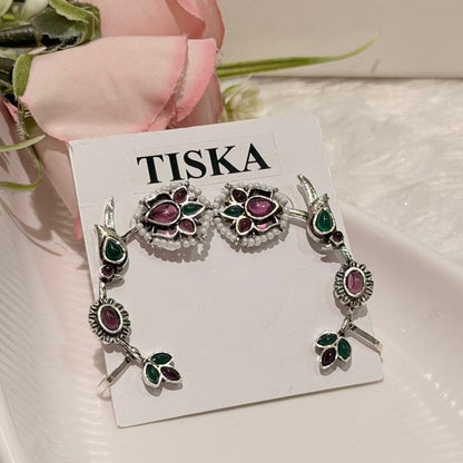 Floral Vine Oxidised Earring & Ear Cuff Set