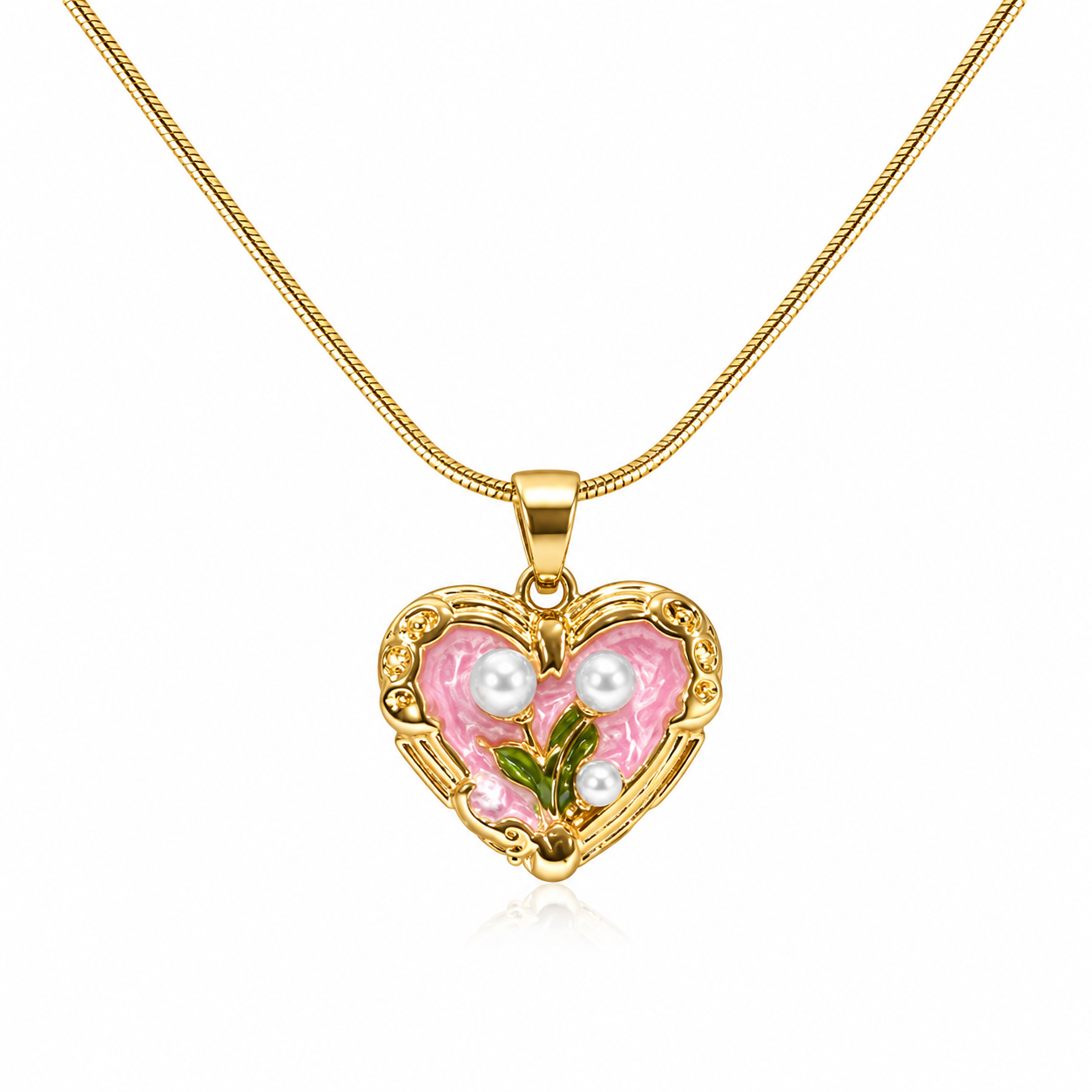 Blush Heart Pearl Pendant Necklace | 14K gold-plated finish| Anti-Tarnish