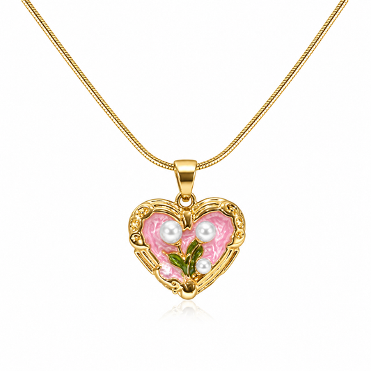 Blush Heart Pearl Pendant Necklace | 14K gold-plated finish| Anti-Tarnish