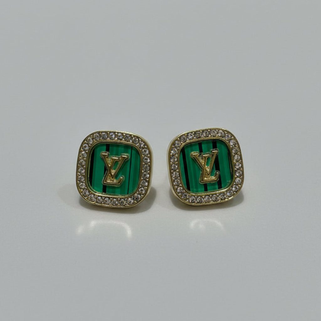 Green Luxe Monogram Stud Earrings