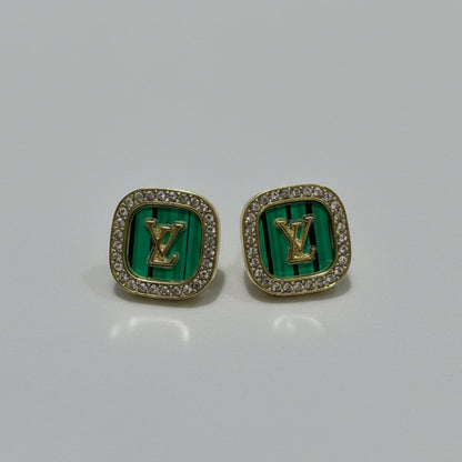 Green Luxe Monogram Stud Earrings