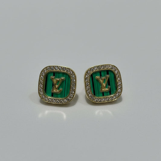Green Luxe Monogram Stud Earrings
