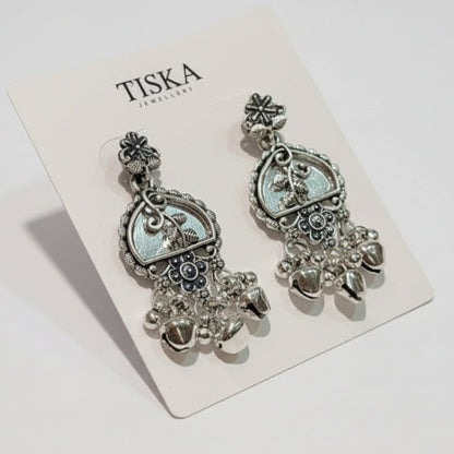 Vintage Bell Charm Oxidised Earrings