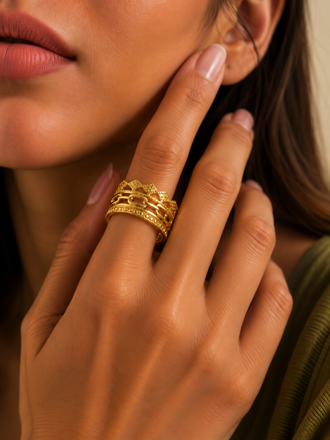 Elara Gold Layered Statement Ring