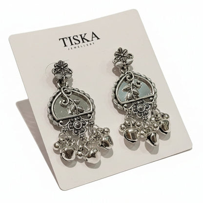 Vintage Bell Charm Oxidised Earrings