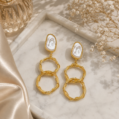 Golden Pearl Link Statement Earrings
