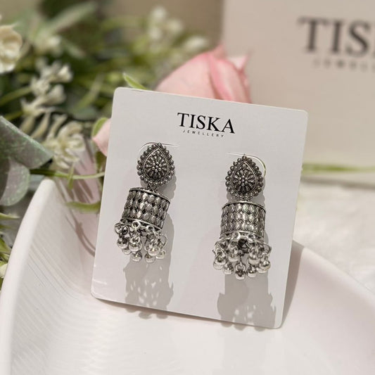 Classic Oxidised Jhumki Drop Earrings