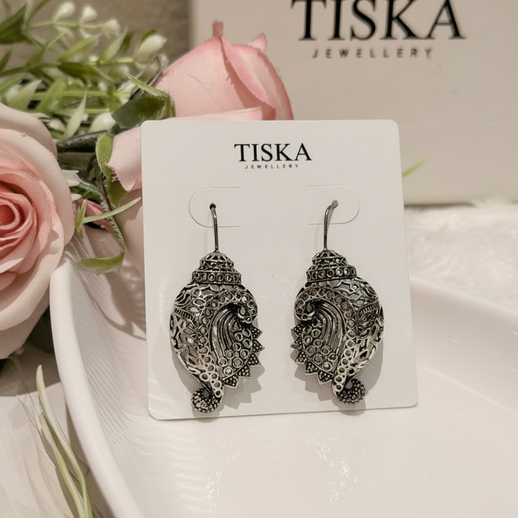 Oxidised Conch Shell Statement Earrings