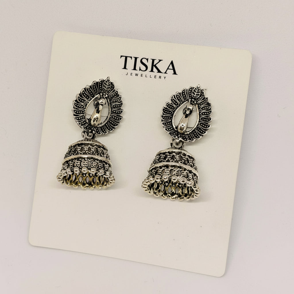 Morika Oxidised Peacock Jhumka Earrings