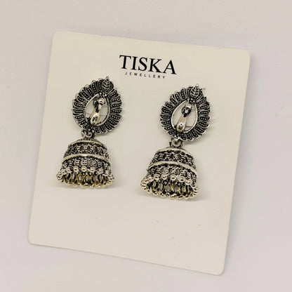 Morika Oxidised Peacock Jhumka Earrings