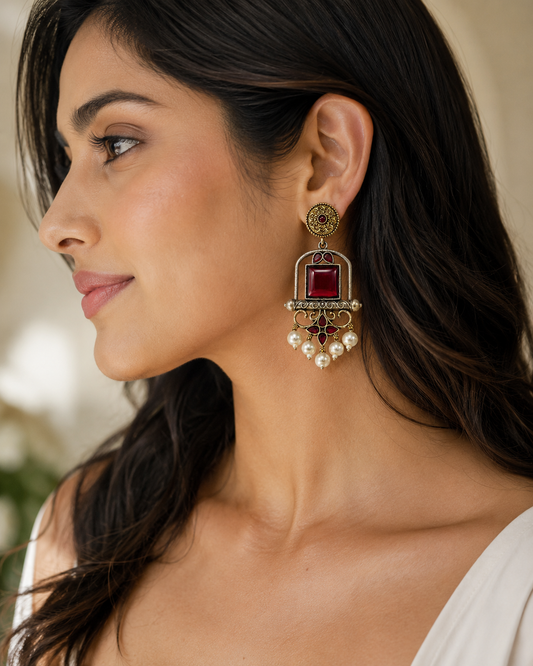 Royal Ruby Pearl Heritage Earrings