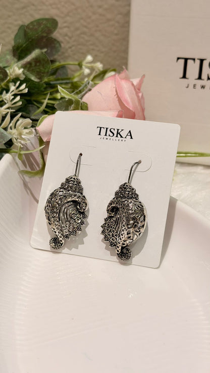 Oxidised Conch Shell Statement Earrings