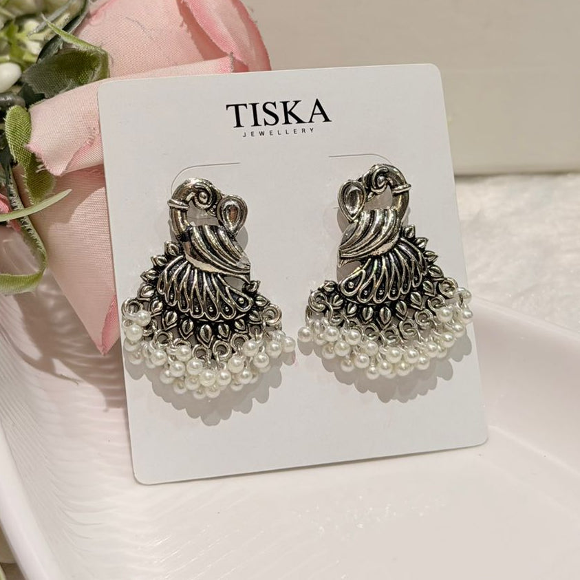 Royal Peacock Pearl Oxidised Earrings