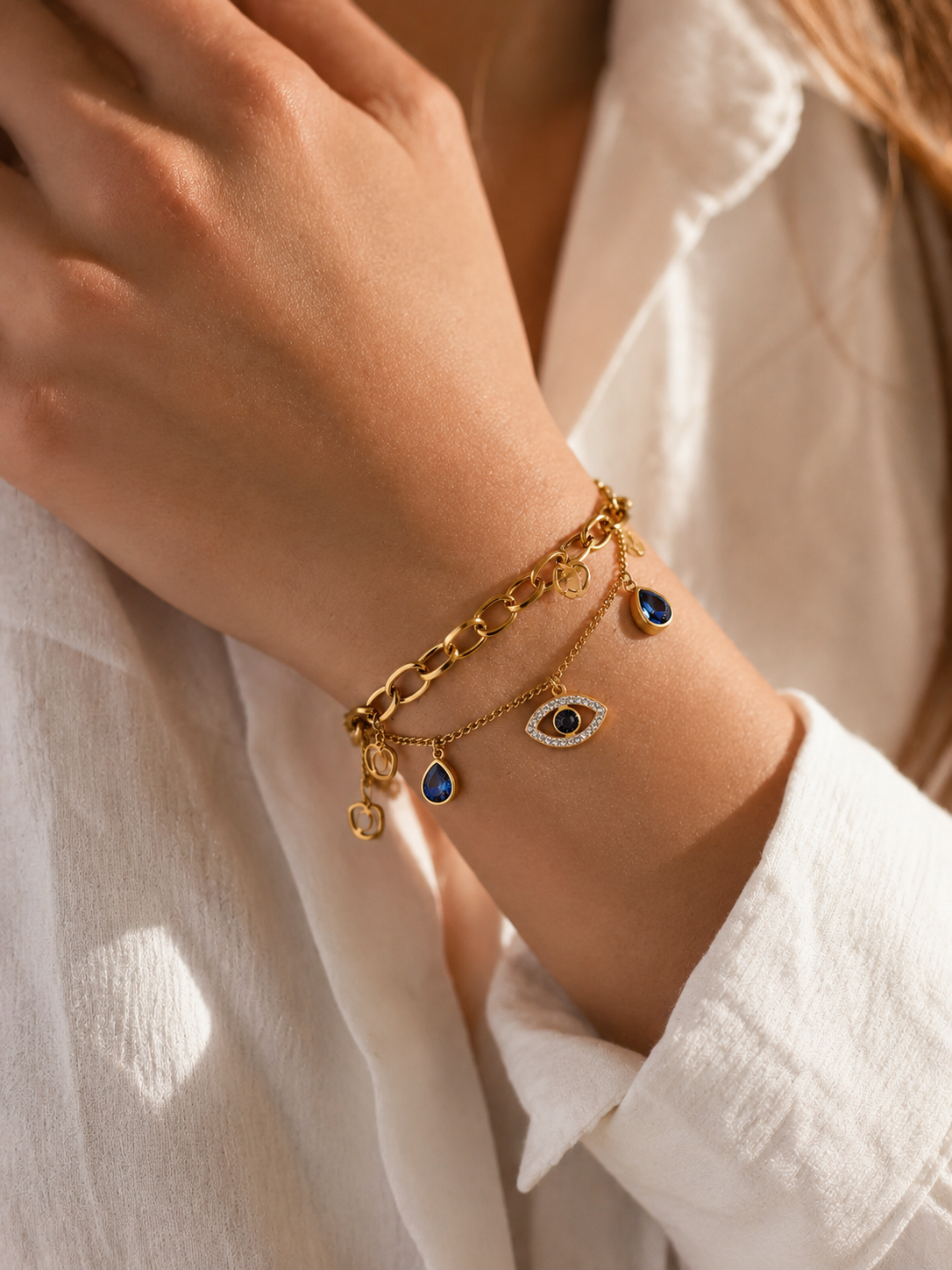 Evil Eye Charm Layered Bracelet