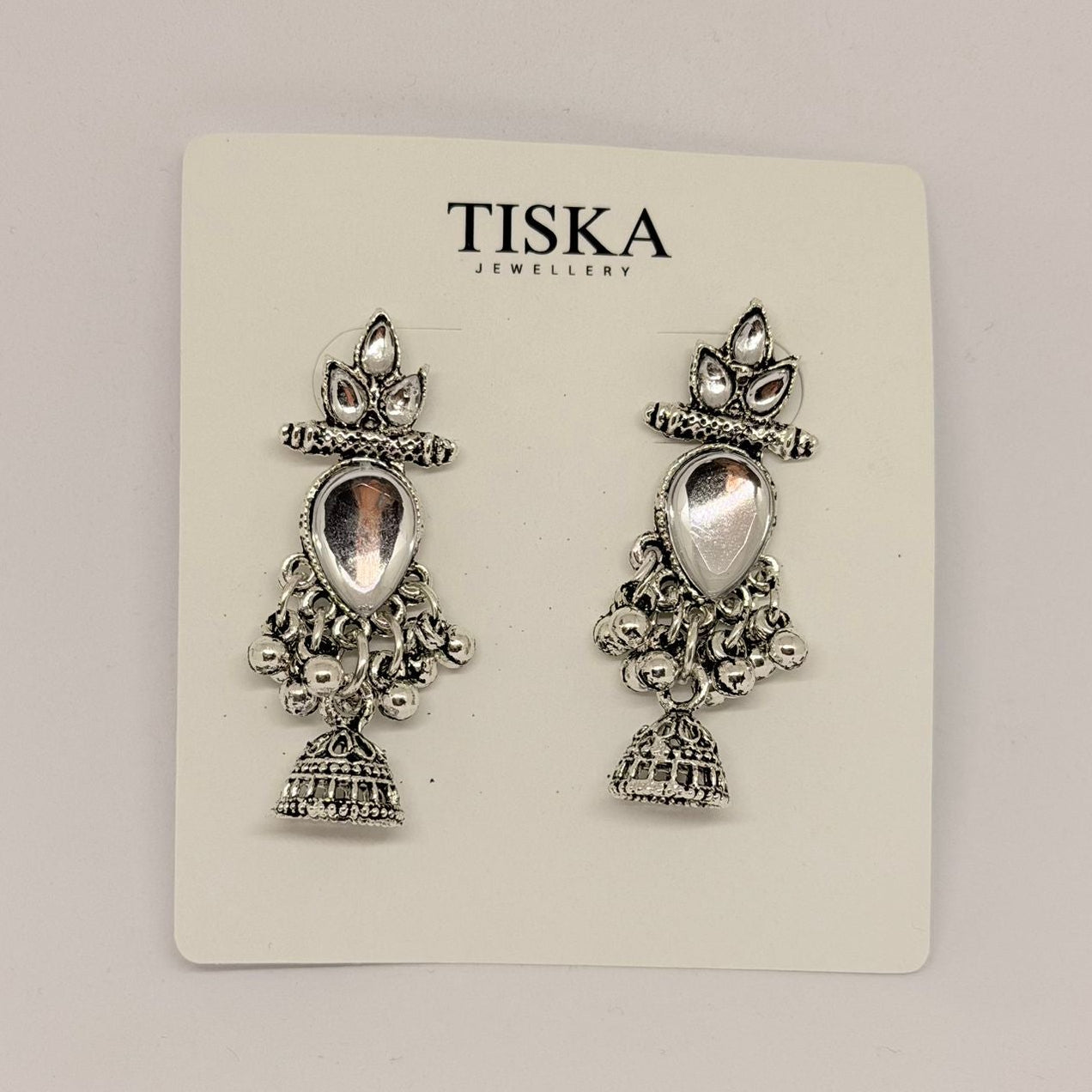 Noor Chand Oxidised Mirror Jhumka Earrings