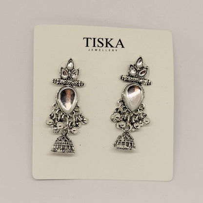 Noor Chand Oxidised Mirror Jhumka Earrings