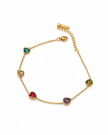Multicolor Heart Charm Bracelet (18K Gold Plated)