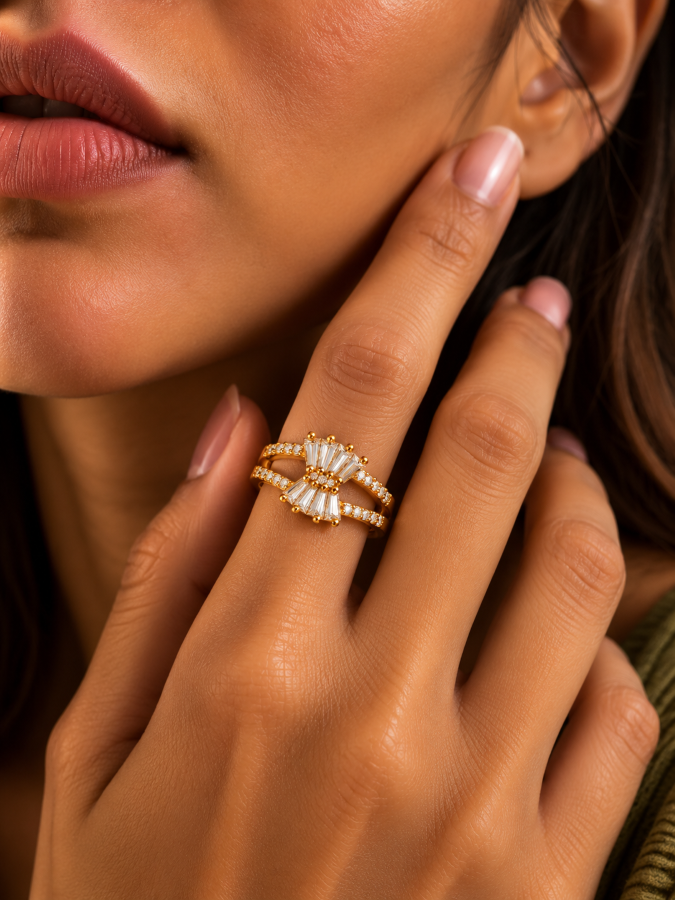 Celeste Gold Crystal Bow Ring