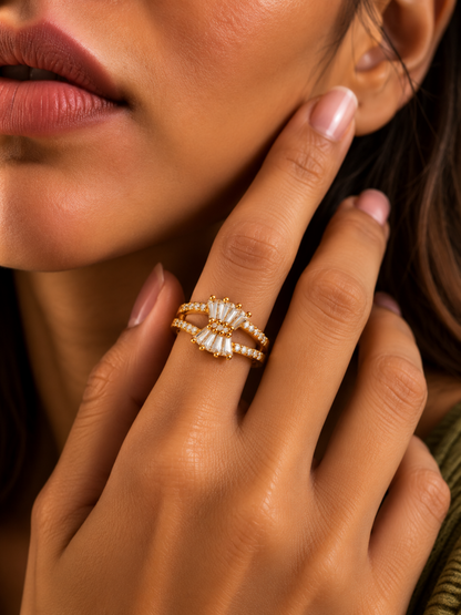 Celeste Gold Crystal Bow Ring