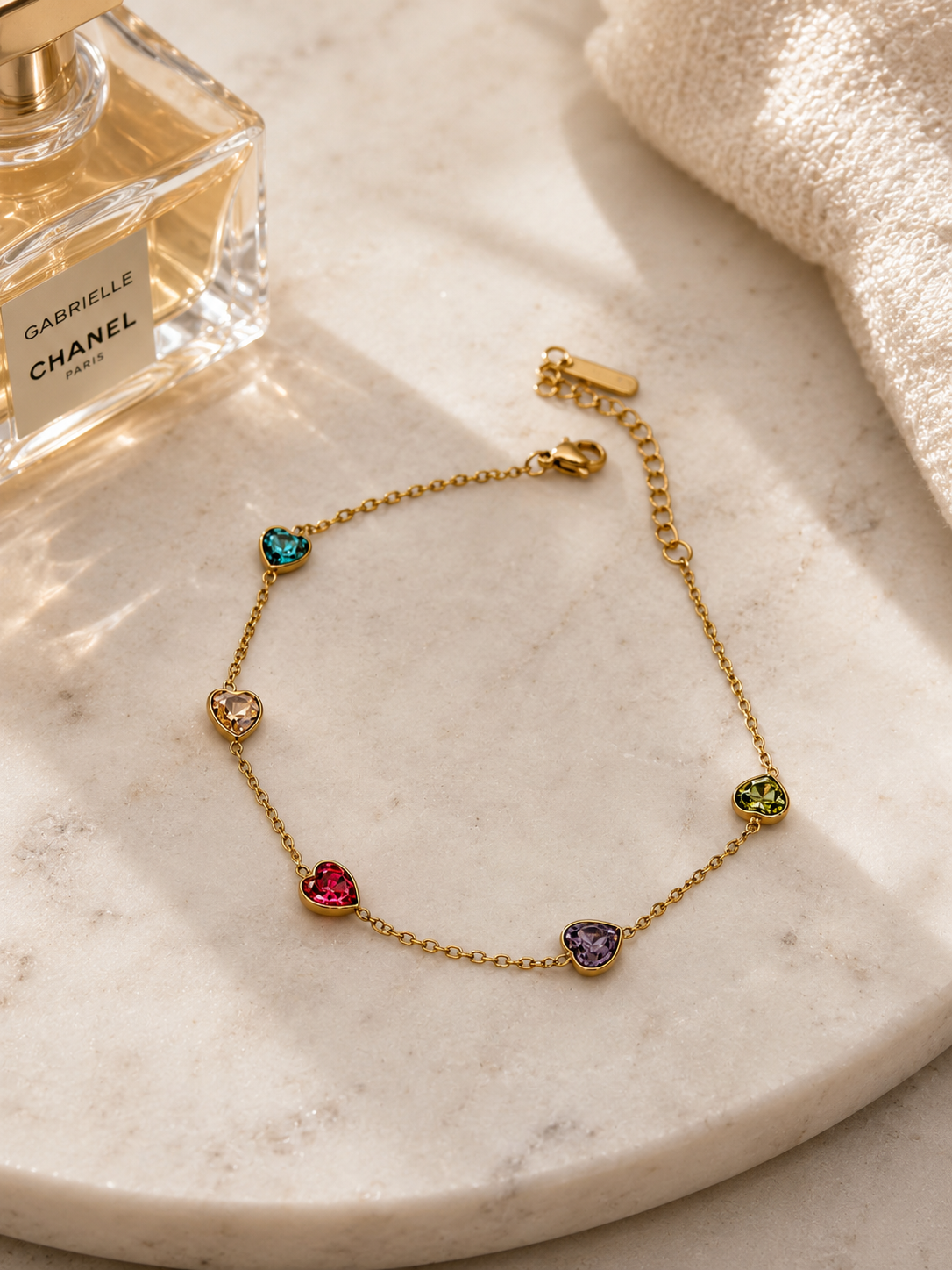 Multicolor Heart Charm Bracelet (18K Gold Plated)