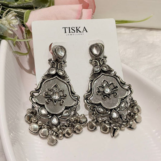 Vintage Lotus Ghungroo Oxidised Earrings