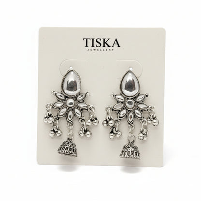 Zoya Mirror Bloom Oxidised Jhumka Earrings