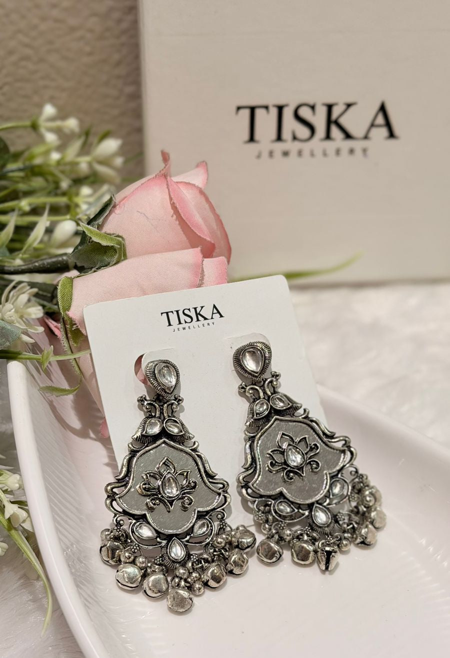 Vintage Lotus Ghungroo Oxidised Earrings