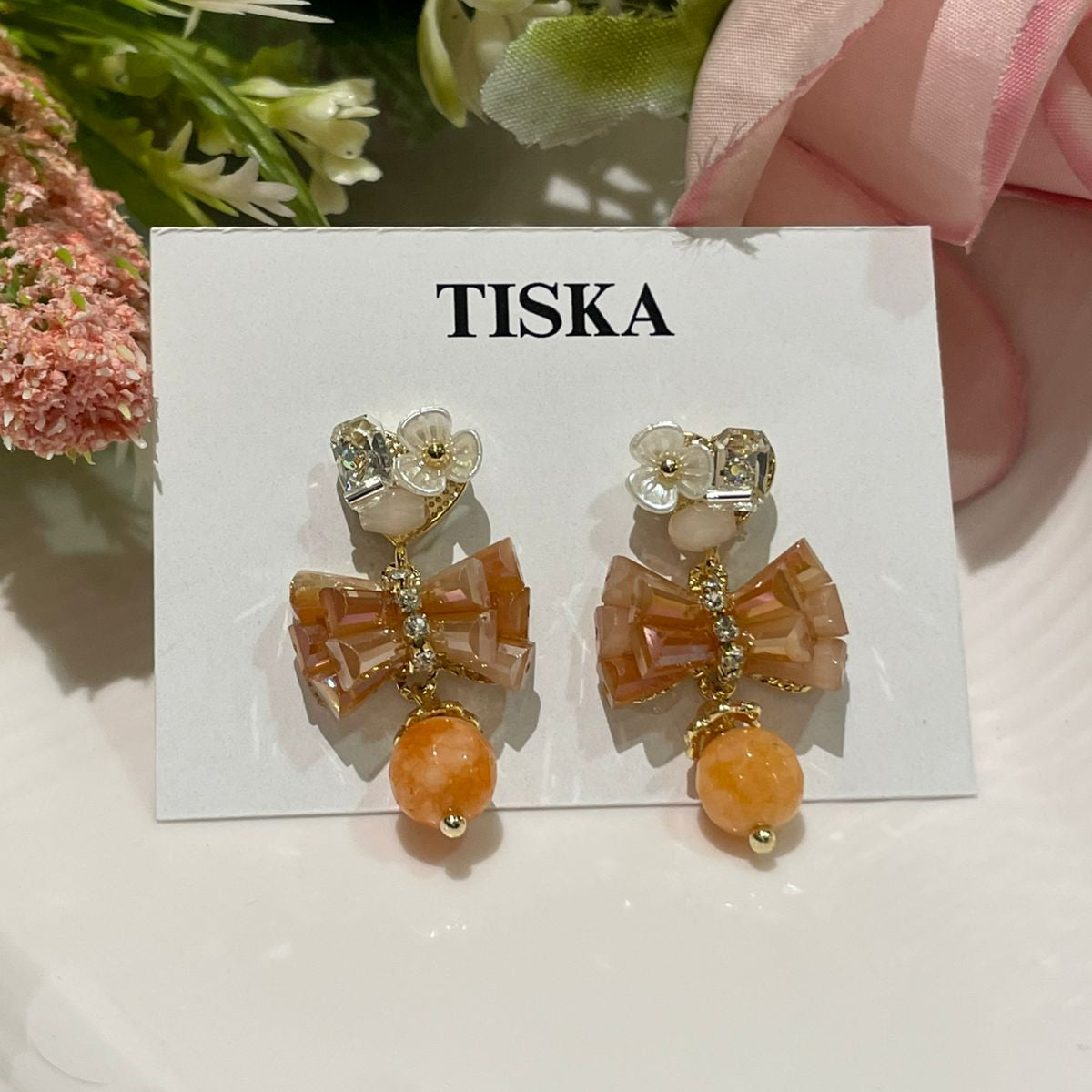 Crystal Bow Drop Earrings